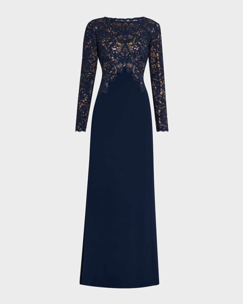 A-Line Crepe & Sequin Lace Gown